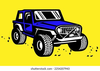blue SUV on a yellow background
