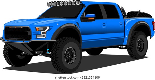 blue suv pickup truck 4wd style offroad car front side wheels vector illustration