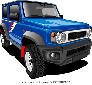 blue suv truck 4wd keicar style oldschool classic vintage retro offroad car front side wheels vector illustration