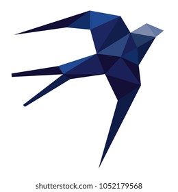 Blue swallow of geometric figures in the style of low poly. Vector illustration.