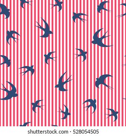 Blue swallows in red stripes