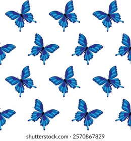 Blue swallowtail butterflies. Seamless decorative pattern on transparent background. 