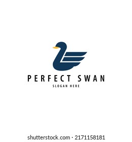Blue swan with orange beak vector logo. Suitable for brand, product, animal care, organization, and company.