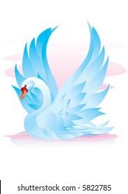 blue swan spread its wings and is about to take off, hope, love, beauty, vector illustration