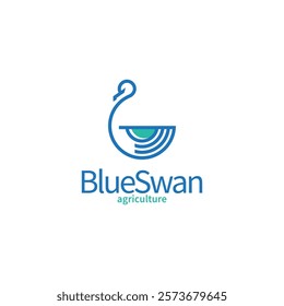 Blue swan vector logo template. Vector illustration.