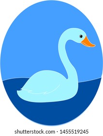 Blue swan in water, illustration, vector on white background.