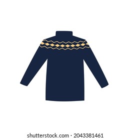 Blue sweater with ornament. Clothing and accessories. Doodle style. Isolated vector illustration 