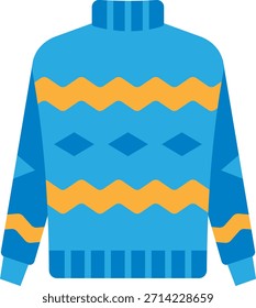 Suéter azul con el icono plano de la ilustración del patrón amarillo