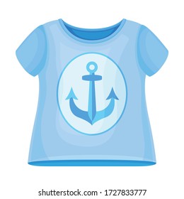 Blue Sweatshirt or T shirt with Short Sleeves and Anchor Print as Clothes for Boys Vector Illustration