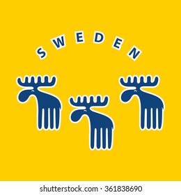 Blue Swedish meese on yellow background