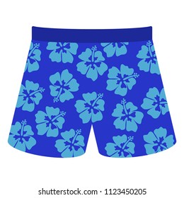 Blue Swim Shorts - Blue swim shorts or swim trunks with light blue hibiscus flower design