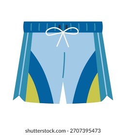 Bañador azul para hombre, diseñado para nadar, surfear o realizar actividades de verano. Ilustración vectorial moderna de moda aislada en el fondo blanco, dibujado a mano, plano