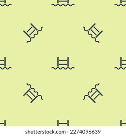 Blue Swimming pool with ladder icon isolated seamless pattern on yellow background.  Vector