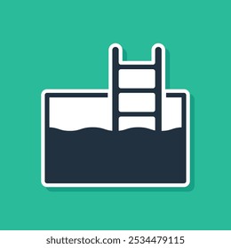 Blue Swimming pool with ladder icon isolated on green background.  Vector