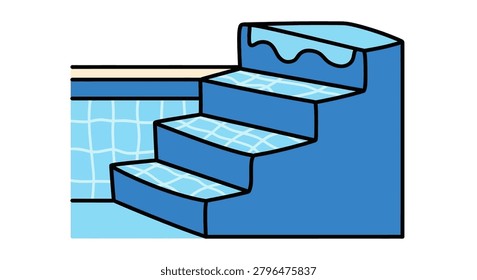 Blue swimming pool staircase steps interior