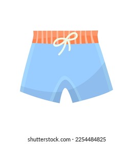 Blue swimming trunks for children vector illustration. Cartoon drawing of colorful swim shorts for little boys isolated on white background. Summer, fashion, childhood concept