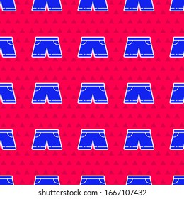 Blue Swimming trunks icon isolated seamless pattern on red background.  Vector Illustration