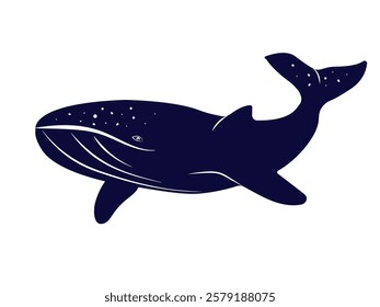 Blue Swimming Whale Silhouette. Sea and Ocean Animal. Giant Blue Aquatic Mammal with Fins and Tail. Cute Diving Underwater Humpback Whale, Wild Nature and Marine Wildlife Vector Illustration.