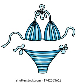 blue swimsuit summer color and line vector illustraion hand-drawn doodles isolated fo white background