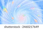Blue swirl background of sparkling magic, rainbow jewels. Vector image for holiday decoration, fairy tale, adventure, concert, children