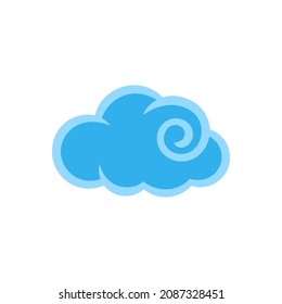 Blue Swirl Cloud Isolated on White Backdrop. Chinese Art Decoration for Decor Holiday Posters. Kids Cartoon Style