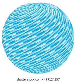 blue swirl pattern on the sphere, blue shapes covering ball 3D vector illustration for print or website design