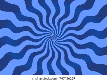 Blue swirling radial rays background. Vector illustration
