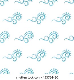 Blue swirls seamless pattern. Vector background with swirl decorative elements isolated on white. 