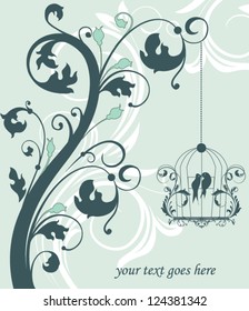 blue swirly invitation card with cage