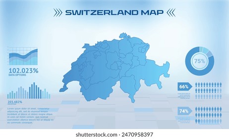 Blue Switzerland Map with States, Political Switzerland infographic map vector illustration