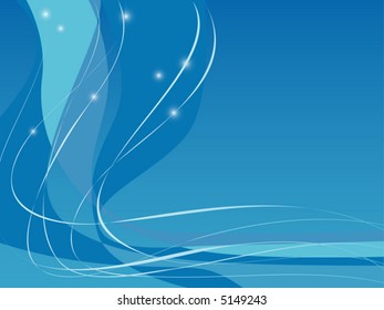 Blue Swoosh Design with lines and sparkling stars. Easy-edit layered file is great for backgrounds.