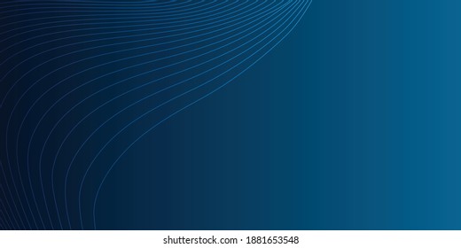 Blue swoosh neon wave over dark blue background. Shimmering waves with light effect and star dust trail. Blue wavy design for web and print