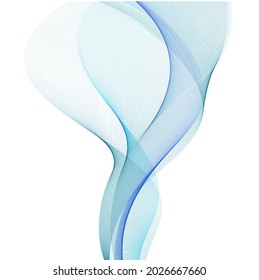 Blue swoosh wave, abstract air wind wavy swirl. Transparent veil effect, smooth color flow. Isolated design element on white background. Vector illustration