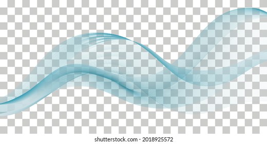 Blue swoosh wave lines with smooth color flow and smoke effect. Sound wave, swirl curves,isolated on transparent background.  Vector illustration