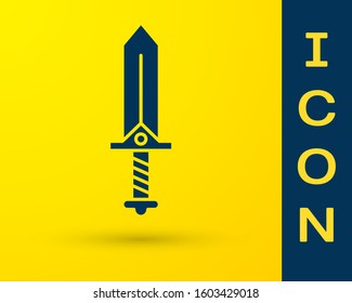 Blue Sword for game icon isolated on yellow background.  Vector Illustration