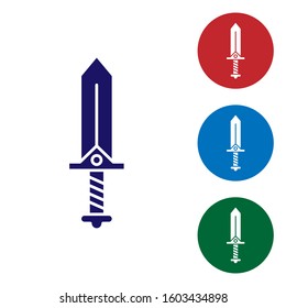 Blue Sword for game icon isolated on white background. Set color icons in circle buttons. Vector Illustration