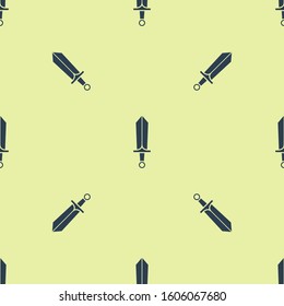 Blue Sword for game icon isolated seamless pattern on yellow background.  Vector Illustration