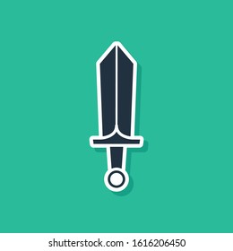 Blue Sword for game icon isolated on green background.  Vector Illustration