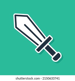 Blue Sword for game icon isolated on green background.  Vector