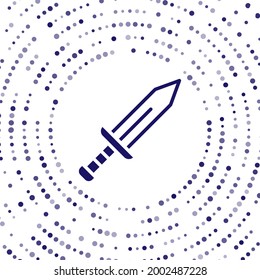 Blue Sword icon isolated on white background. Medieval weapon. Abstract circle random dots. Vector