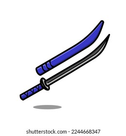 blaues Schwert und Skabard, Vektordesign auf weißem Hintergrund