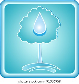 blue symbol clean ecology with tree and drop