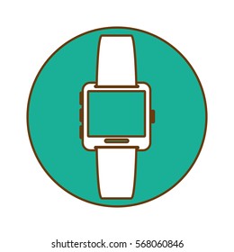 Blue symbol smartwatch button icon image, vector illustration