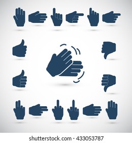 Blue Symbols Hands.Set of hands showing various expressions.
Professional icons for print or Web. 
EPS10 vector.