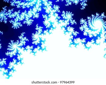 Blue symmetrical fractal winter pattern. Fractal snowflakes. Abstract blue plasma background design in fractal style.