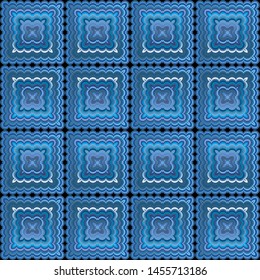 Blue symmetrical seamless pattern  for the design of textiles, printing industry and variety of design projects
