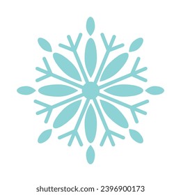 Blaue symmetrische Schneeflocke. Isolierte Ikone. Vektorgrafik