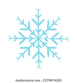 Blue symmetrical snowflake isolated on white background. Symbol of winter and cold. Flat vector illustration.