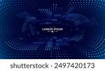 Blue Synthwave Grid Tunnel. Grid Frame Retrowave Party Flyer Background. Round Tunnel Mesh Backdrop. Abstract Digital Background. Vintage Computer Virtual Reality VR Tunnel Tech Vector Illustration.