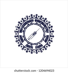 Blue syringe icon inside rubber texture